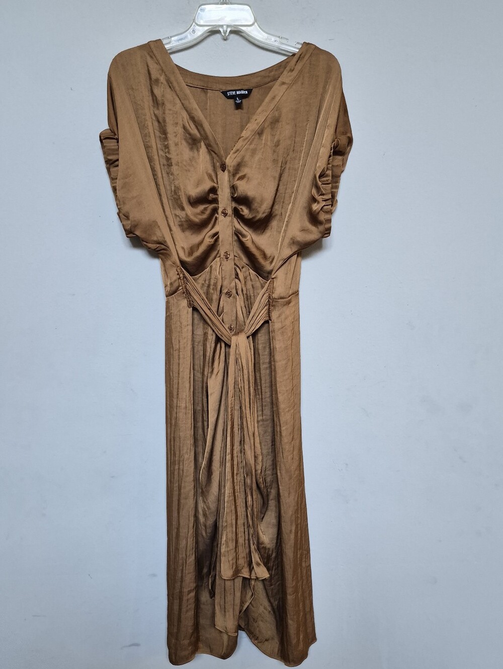 Steve Madden Bruno Tie Waisted,Rust Brown Button-Front Maxi Dress Size Large.